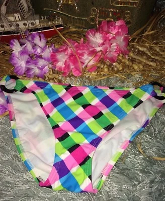Психоделический купальник неоновый белый черный клетку имбирь заниженной бикини M новый с Ярлыками - Изображение 1 из 4