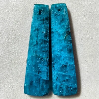 Par de piedras preciosas cabujón perforadas apatita azul natural 47 quilates 43,3 X 11,9 mm 18 Foto 1 de 3