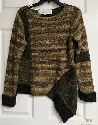 CURIO NEW YORK Multicolor Brown Chunky Knit Asymmetrical Hem Pullover Sweater M - Image 1 of 4