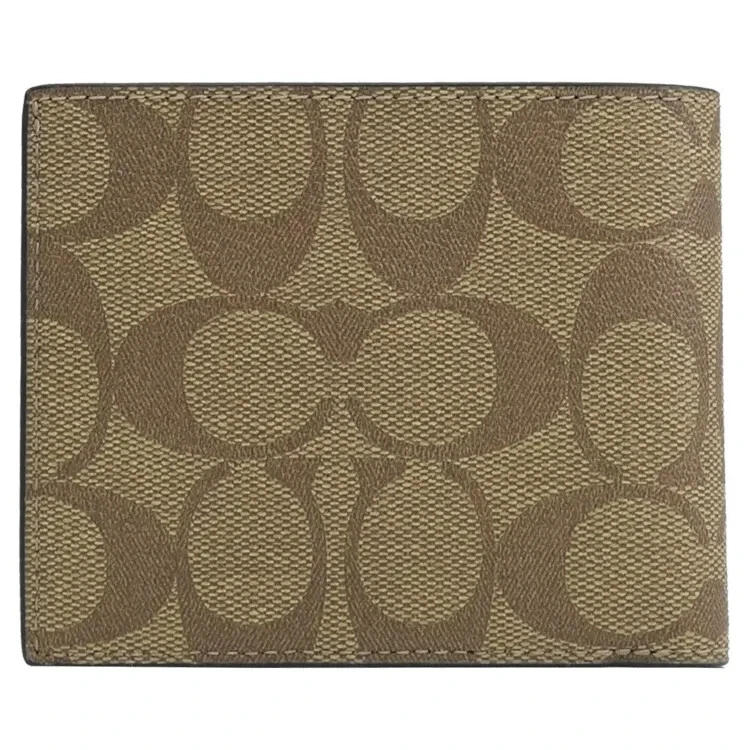 Coach F66551 Men's Wallet ID Bill Bifold Signature Canvas QB/TAN Khaki