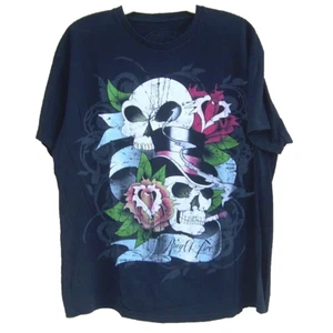 Ring of Fire T Shirt Mens XL Black Skull Tattoo Roses Top Hat SS USA Made - Picture 1 of 4