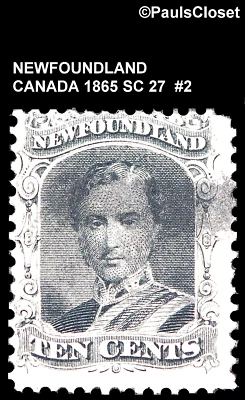 CANADA NEWFOUNDLAND  1865 SC 27 PRINCE ALBERT BLACK 10¢ UNG FINE #2 - Image 1 of 2