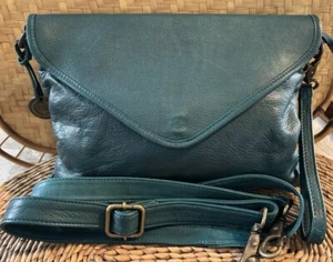 Wanderers Travel Co Marseille Leather Crossbody Wristlet Purse Teal Green Bag - Bild 1 von 17