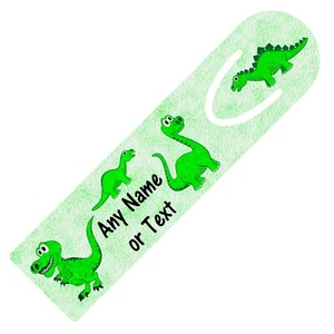 PERSONALISED DINOSAURS PRINT BOOKMARK ALUMINIUM PAGE HOLDER READING GIFT - Picture 1 of 4