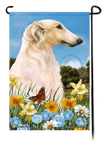 Summer Flowers Garden Flag - Lemon and White Borzoi - Picture 1 of 1