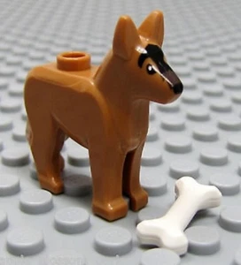 LEGO PERRO PASTOR ALEMÁN ~ Marrón claro/naranja oscuro perro animal cachorro + hueso - Imagen 1 de 1