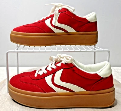 Madden NYC Red Canvas Platform Sneakers Women’s Size 9 – White Stripe Gum Sole R - Image 1 of 4