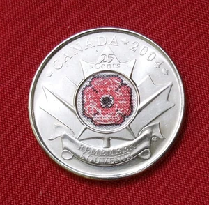 25 Cents Canada 2004 Elisabetta II papavero rosso Remembrance colore KM#510 - Picture 1 of 3