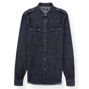 BALMAIN COTTON DENIM SHIRT BLACK / SILVER 39 / M RRP£1200 - Picture 1 of 7