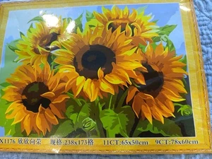 Printed Cross Stitch, Sunflowers, SILK Thread, 65 X50 Cm, 8 Colors - Picture 1 of 6