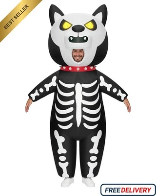 h Disfraces Inflables Adultos, Iluminar Ojos Esqueleto Perro Traje Inflable OSFM Foto 1 de 3