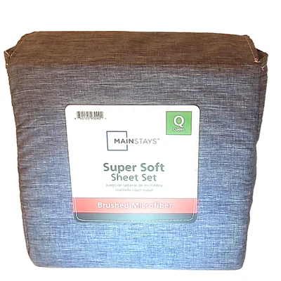 Mainstays Super Soft  Brushed Microfiber Bed Sheet Set, Queen, Blue, 4 Piece Set - Image 1 of 4