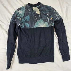 Zara Giubbotto Bomber Uomo Floreale Uomo M Nero Verde Zip Leggero Causale - Foto 1 di 8