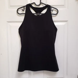 Old Navy Active Black PowerSoft Strappy Back Shelf Bra Tank Top Womens L - Afbeelding 1 van 4