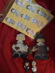 Arte popular y pegatinas de madera de peregrinos de acción de gracias en miniatura con sello alegre de colección - Imagen 1 de 7