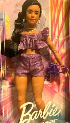 Barbie Deluxe Style Doll #8 in Metallic Purple Top and Sparkly Shorts, Black Hai - Image 1 of 4