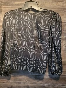 Top blusa express donna nero bianco poliestere a pois 31717434 $64 nuovo con etichette - Foto 1 di 4