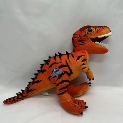 Jurassic World 16 英寸长 T-Rex 混合橙色黑色毛绒恐龙玩具猛禽 — 第 1/4 张图片