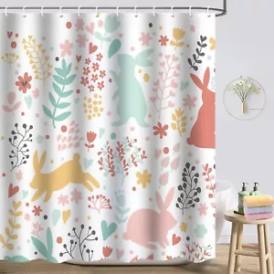 Easter Shower Curtain, Funny Bunny Shower Curtain Set, Spring Shower Curtains fo - Picture 1 of 9
