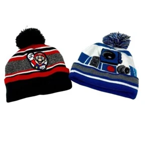 Pair of Super Mario and Star Wars Kids Winter Beanie Hats - Picture 1 of 7