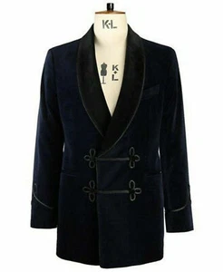 Giacca da fumo uomo blu velluto sera festa cena blazer cappotto rana - Foto 1 di 4