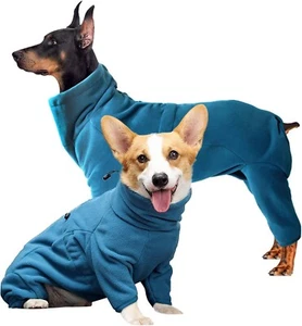 Dog Winter Coat Soft Fleece Pullover Pajamas, Windproof, Small Size, Turquoise - Picture 1 of 7