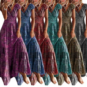 Women Plus Size Holiday Boho Dress Ladies Summer Beach Long Maxi Dress Sundress⭐ - Picture 1 of 25