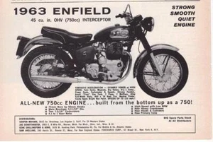 1963 Enfield 750cc InterceptorMotorcycle Print-Ad/ - Picture 1 of 1