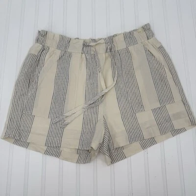 Thread & Supply Cream Blue Stripe Linen Blend Shorts Elastic Waist Coastal Sz M - Image 1 of 4