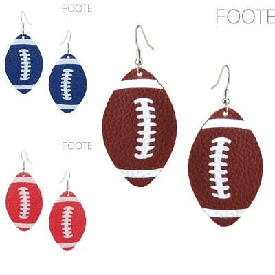 Football Sports Leather Earrings, Rhodium Plated (1.25x2.5in) - Image 1 of 3