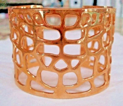 Hermosa PULSERA BRAZALETE PAULA ABDUL CHAPADO EN ORO Gruesa AMPLIA Recortada Foto 1 de 4