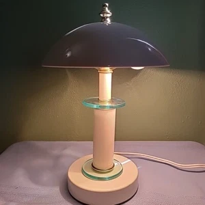 Vintage MEMPHIS DESIGN White Metal TOUCH Table LAMP, Dome Shade Atomic Style - Picture 1 of 9