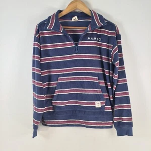 Mambo jumper womens 8 navy blue striped 1/4 zip french terry long sleeve 105139 - Picture 1 of 11