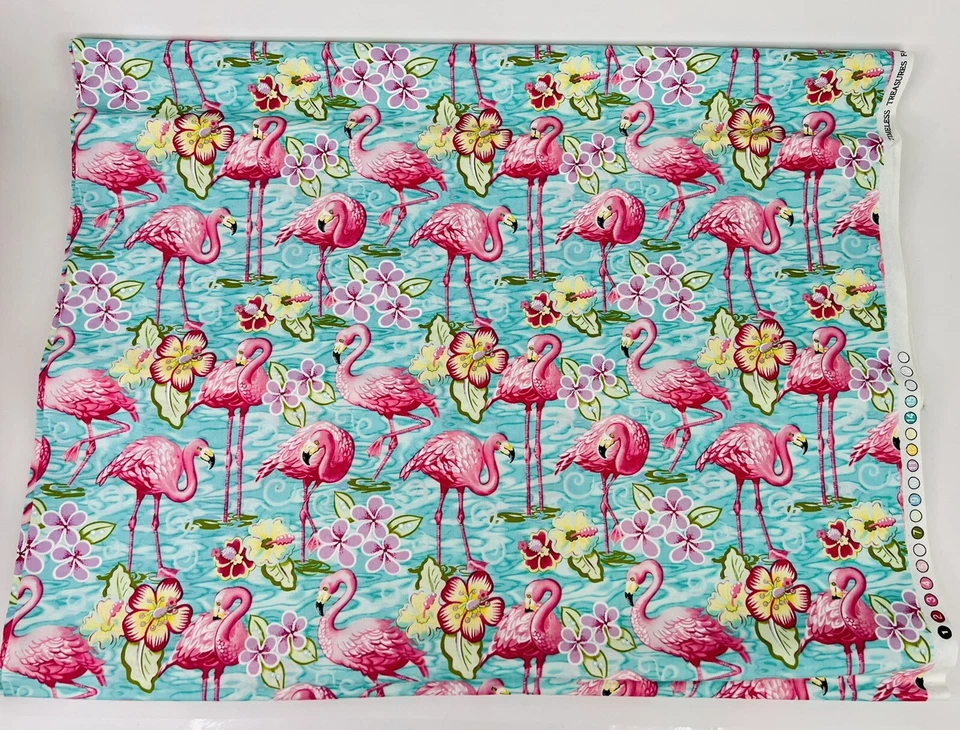 Flamingo with Flowers Quilting Fabric by Timeless Treasures - Bart C9468 - 3 yds - Image 1 of 4