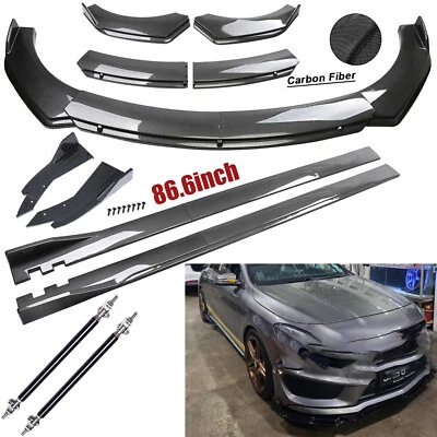 For Mercedes-Benz CLA180 Fiber Front Bumper Lip Spoiler 86.6" Side Skirt Kit Foto 1 de 4