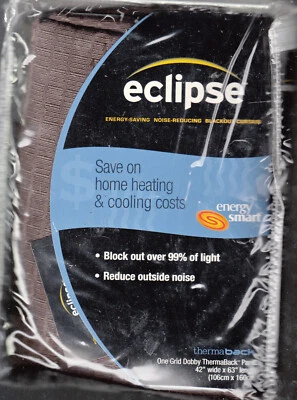 Eclipse Blackout Energy Saving Curtain Panels 42Wx63L Brown Noise Reducing  NEW - Image 1 of 2