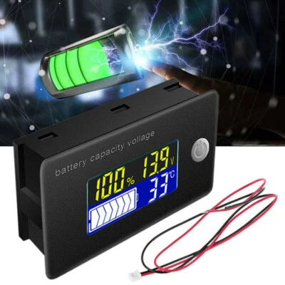 Battery Capacity Monitor 10-100V Battery Meter 12V 24V 48V Percentage Voltage