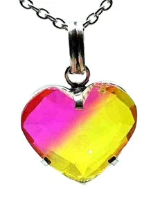 Huge Bi-colour Faceted Tourmaline Heart Pendant Necklace 925 Silver Plated T6 - Picture 1 of 4