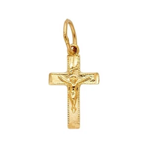 Small 14k Yellow Gold Jesus Cross Pendant Religious Charm For Necklace Chain - Picture 1 of 1