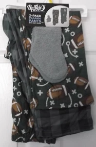 BOYS UP LATE 2 PR. SLEEP PANTS & COZY SOCKS - FOOTBAL & PLAID - MED (6/8) - NWT - Picture 1 of 6