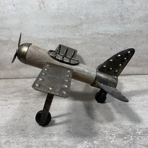 Vintage Military Toy Copper Plane Metal Wood Airplane Rustic Decor Hand Made - Picture 1 of 11