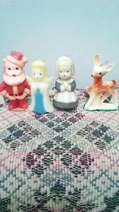 VINTAGE GURLEY CANDLES DEER PILGRIM ANGEL SANTA 3 INCH SIZE UNUSED - Picture 1 of 4