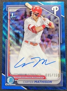 CARTER MATHISON 2024 BOWMAN CHROME DRAFT BLUE WAVE AUTO RC /150 PHILLIES SPRC - Picture 1 of 2