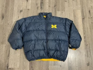 Vintage Michigan Wolverines Puffer Jacket Men XL Reversible Full Zip Starter 90s - Picture 1 of 15