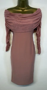 Club L London Maternity Dress Blush Pink Ruched Mesh Bardot Midi UK 8 - Picture 1 of 13