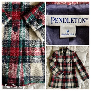 Pendleton Wool Mohair Jacket Womens 6 Tartan Plaid Red Green White Holiday USA - Picture 1 of 20
