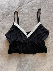 Black & White Lace Trim Y2K Crop Tank Top Cami Women’s Sz S GUC - Picture 1 of 5