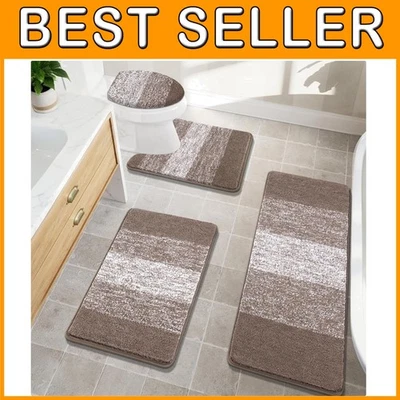 Juego de 4 alfombras de baño de felpa, antideslizantes y absorbentes, café Foto 1 de 4