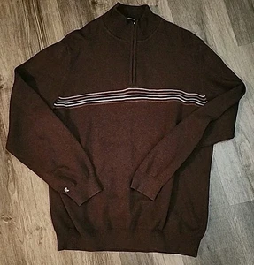 Eddie Bauer Mens Tall Large Sweater Brown Zip Striped Mock-Neck Grandpa - Picture 1 of 8