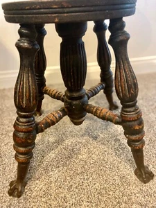 Antique Victorian PIANO ORGAN STOOL Charles Parker Co. - Glass Claw Ball Feet  - Picture 1 of 12